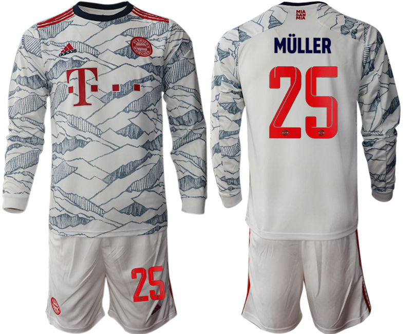 Men 2021-2022 Club Bayern Munich Second away white Long Sleeve #25 Soccer Jersey